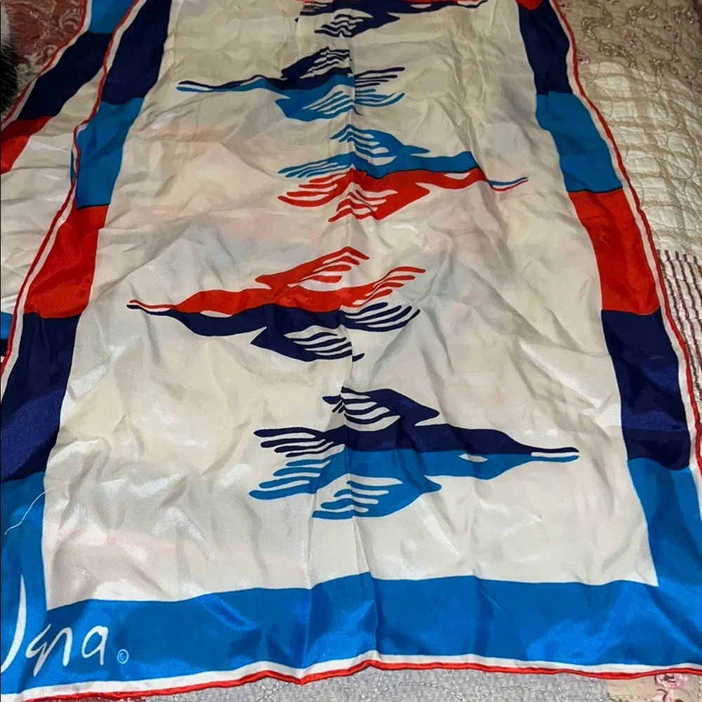 Vintage Vera Neumann Colorful Bird Print Scarf oblong silk blend 44” x 14”